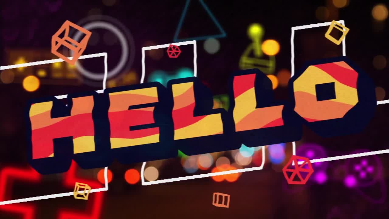 검은색 배경의 네온 패턴 위에 안 ⁇ 하세요 텍스트의 애니메이션