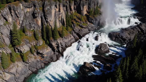 majestic waterfall cascading through a rocky forest canyon