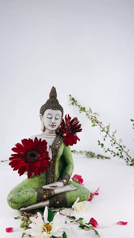 estatua de buda con flores