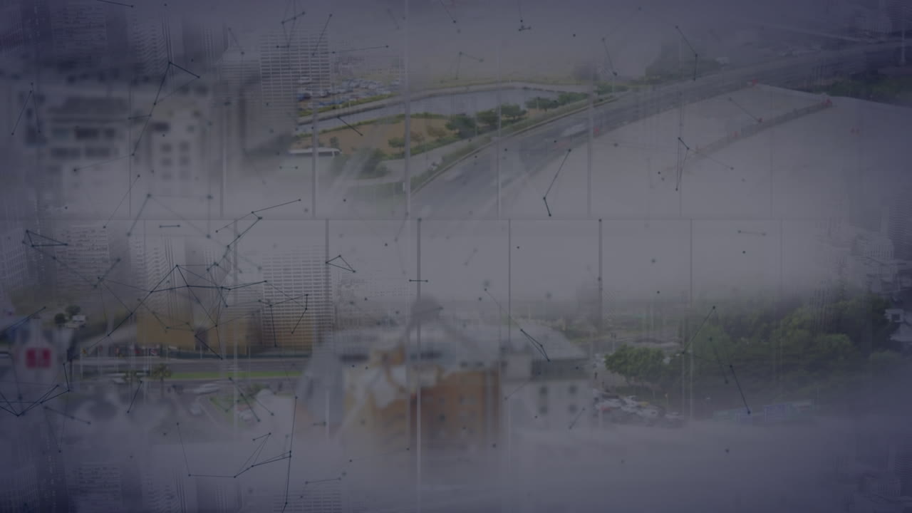 Animation of network of connections over cityscape