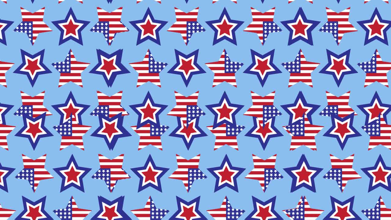 Animation av stjärnor färgade som amerikanska flaggan som rör sig över blå bakgrund