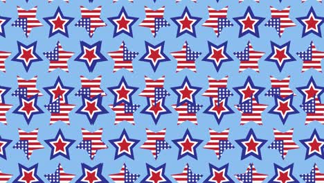 animation of stars coloured with american flag moving over blue background