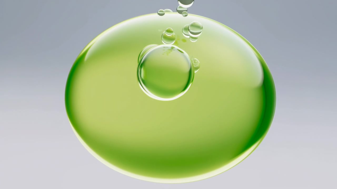 A large glossy translucent orb sits centered against a soft light gray backdrop, with smaller clear bubbles rising above it in a clean abstract minimalist