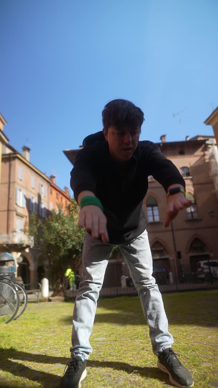 Man Stretching Outdoors in Urban Setting