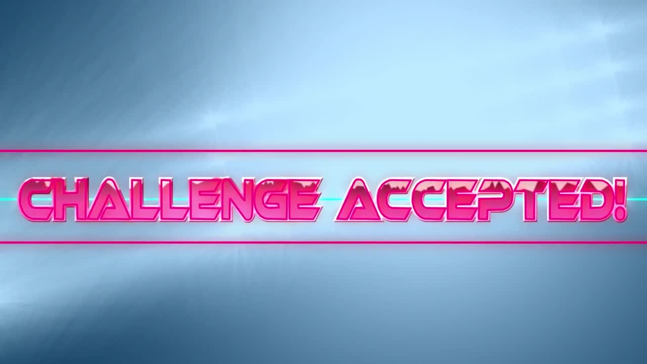 Challenge accepted text over neon banner against spots of light on blue background