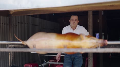 roasted pig at a street food stall