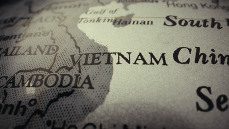 close-up of a world map focusing on vietnam and surrounding areas