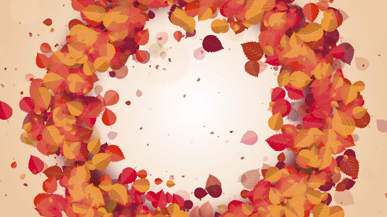 Autumn round wreath with animated yellow leaves. Plant ornament. Looped motion graphics. Copy space.