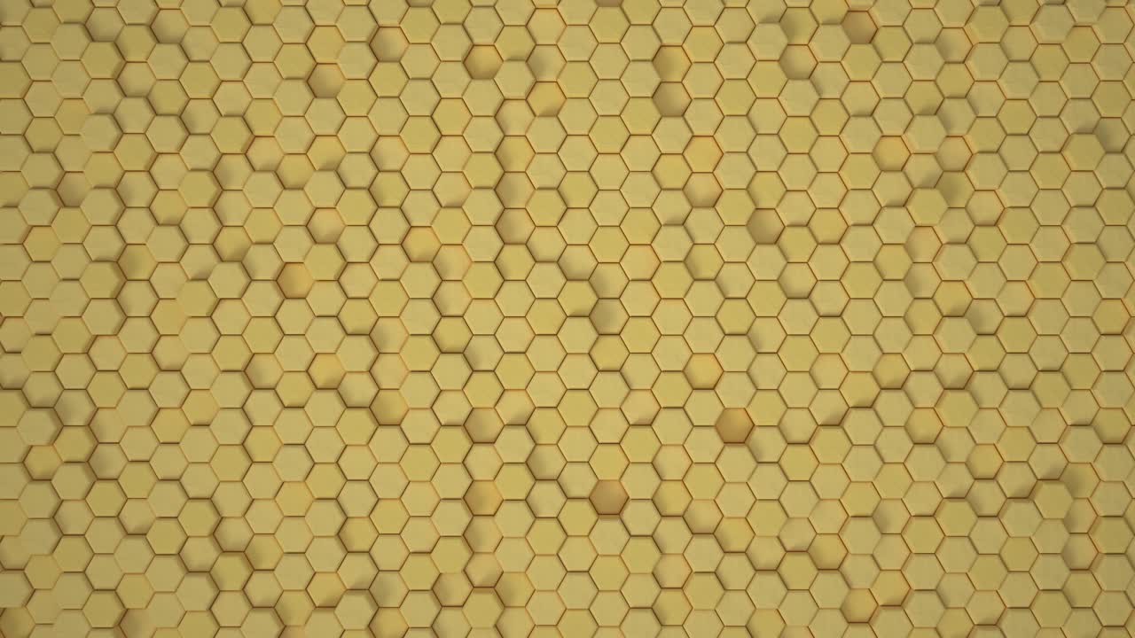 contorno geométrico hexagonal abstracto de la superficie: patrón de cuadrícula hexagónica mínima pura amarillo pálido, lienzo de fondo con movimiento aleatorio, panal de miel. bucle 4k sin costuras.