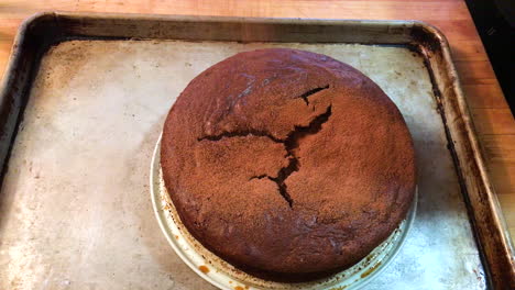 dusting a delicious dark paleo gluten free chocolate cake with cocoa powder