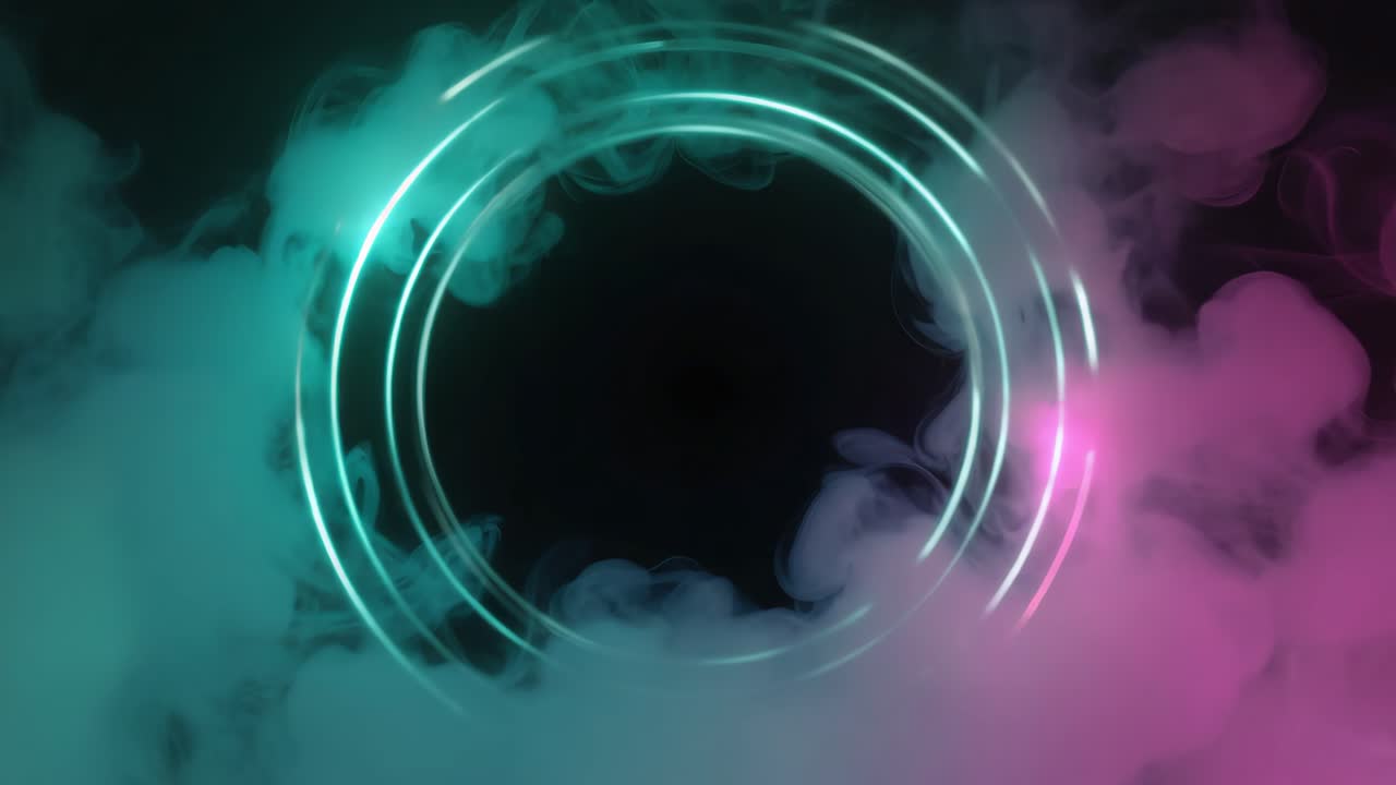 Neon Circles and Colorful Smoke Abstract Background