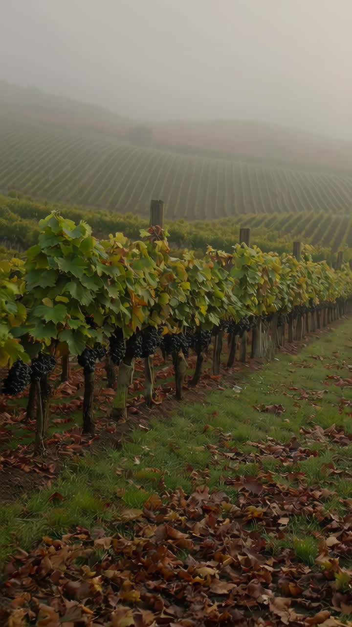 Vigneto nebbioso in autunno