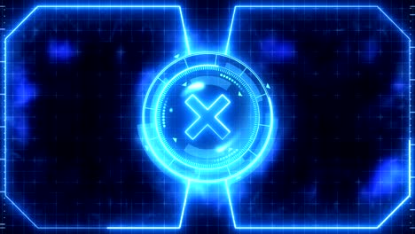 animación de bucle de juego deportivo futurista. contra fondo de lucha. pantalla digital de neón de radar. marca de objetivo x. elemento de interfaz de control de juego. competición deportiva de lucha de batalla.