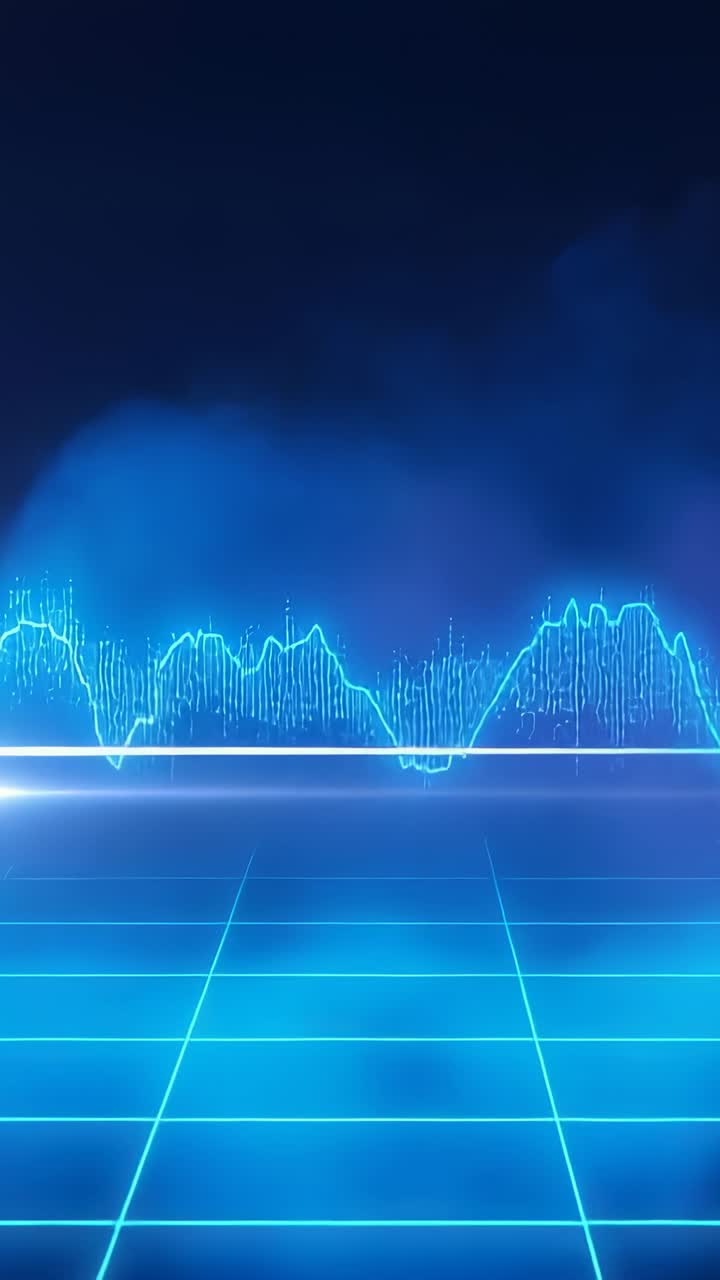 Vertical video: Pulsing neon waveform on grid reacting to left light sweep along ref line for audio