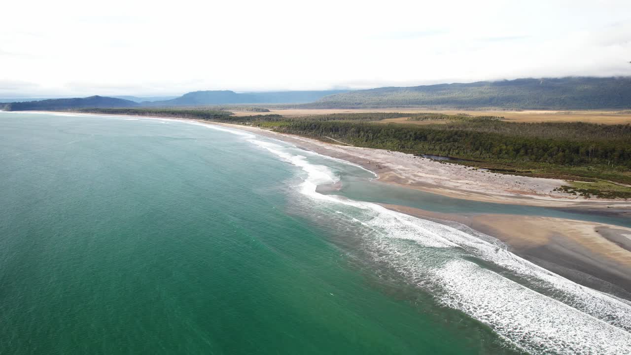 Scenic Maori Beach In Bruce Bay, South Island, New Zealand - Aerial Drone Shot