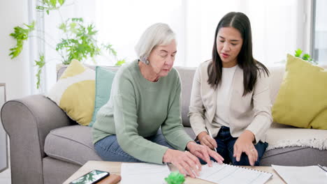 senior, woman and finance with signature