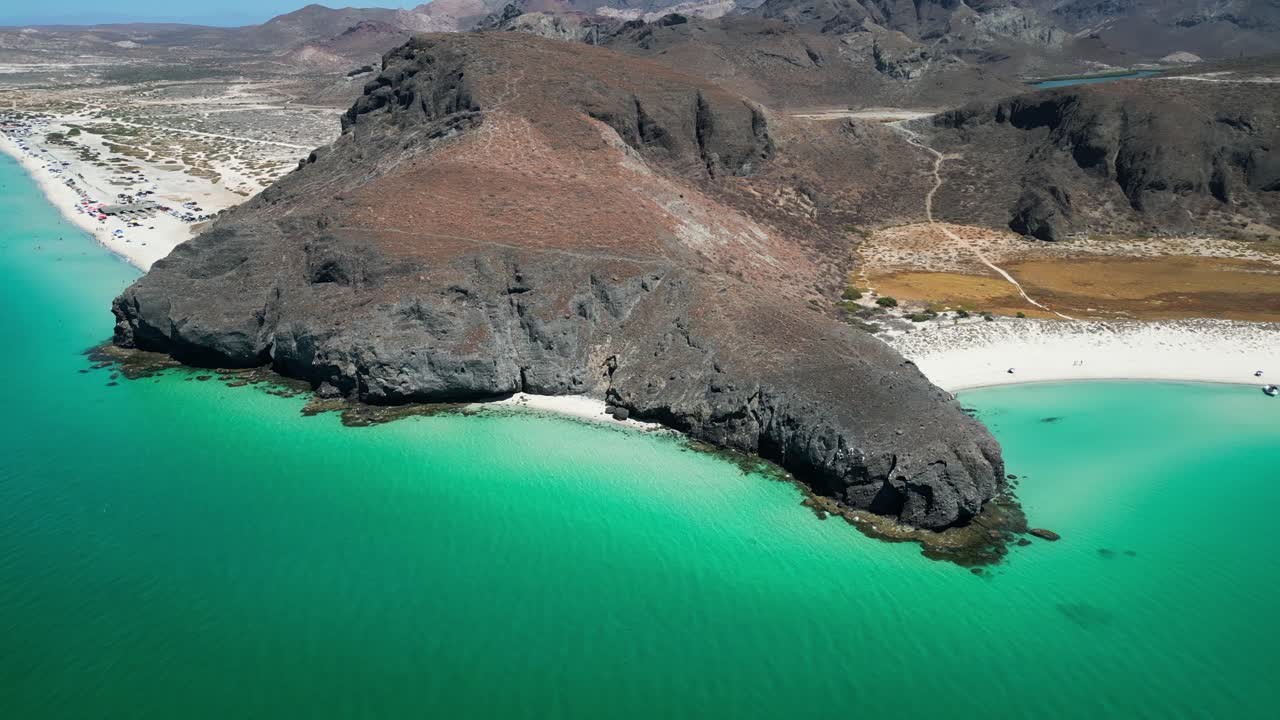 The turquoise coastline of la paz, tecolandra, mexico, with rocky cliffs, aerial view