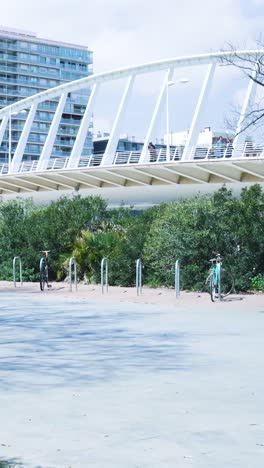city bridge with bike lane and green space