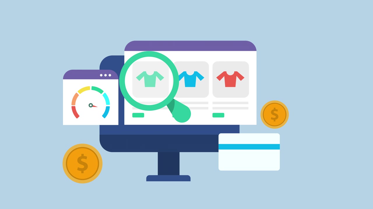 Animated E-commerce Shopping Concept on Computer Screen