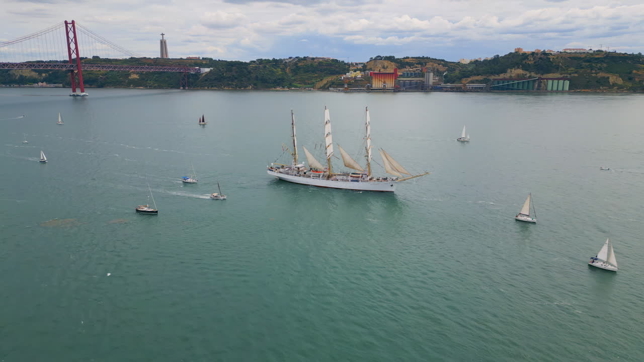 Sea bay harbour ships aerial view. Water transportation at gloomy port town