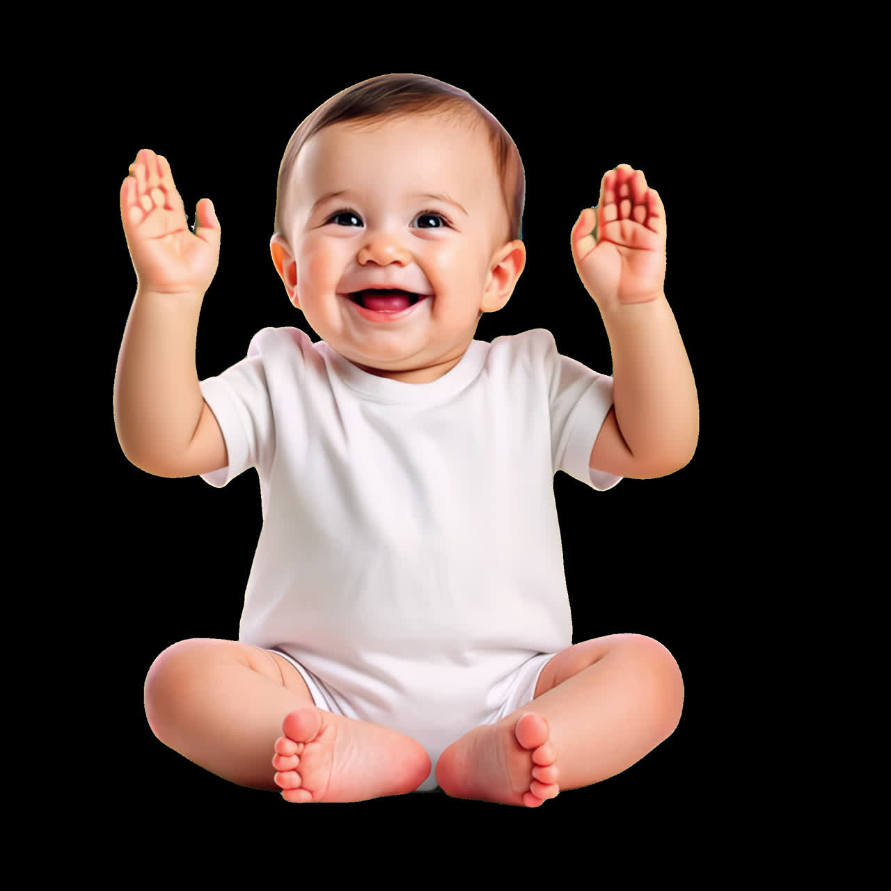 Happy baby clapping hands joyfully animation isolated asset, transparent 4K video, alpha channel