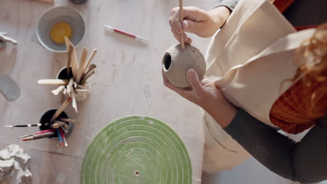 hands, pottery mud or sculpture artist with clay