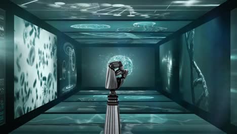 video generado digitalmente de la mano robótica y el procesamiento de datos médicos