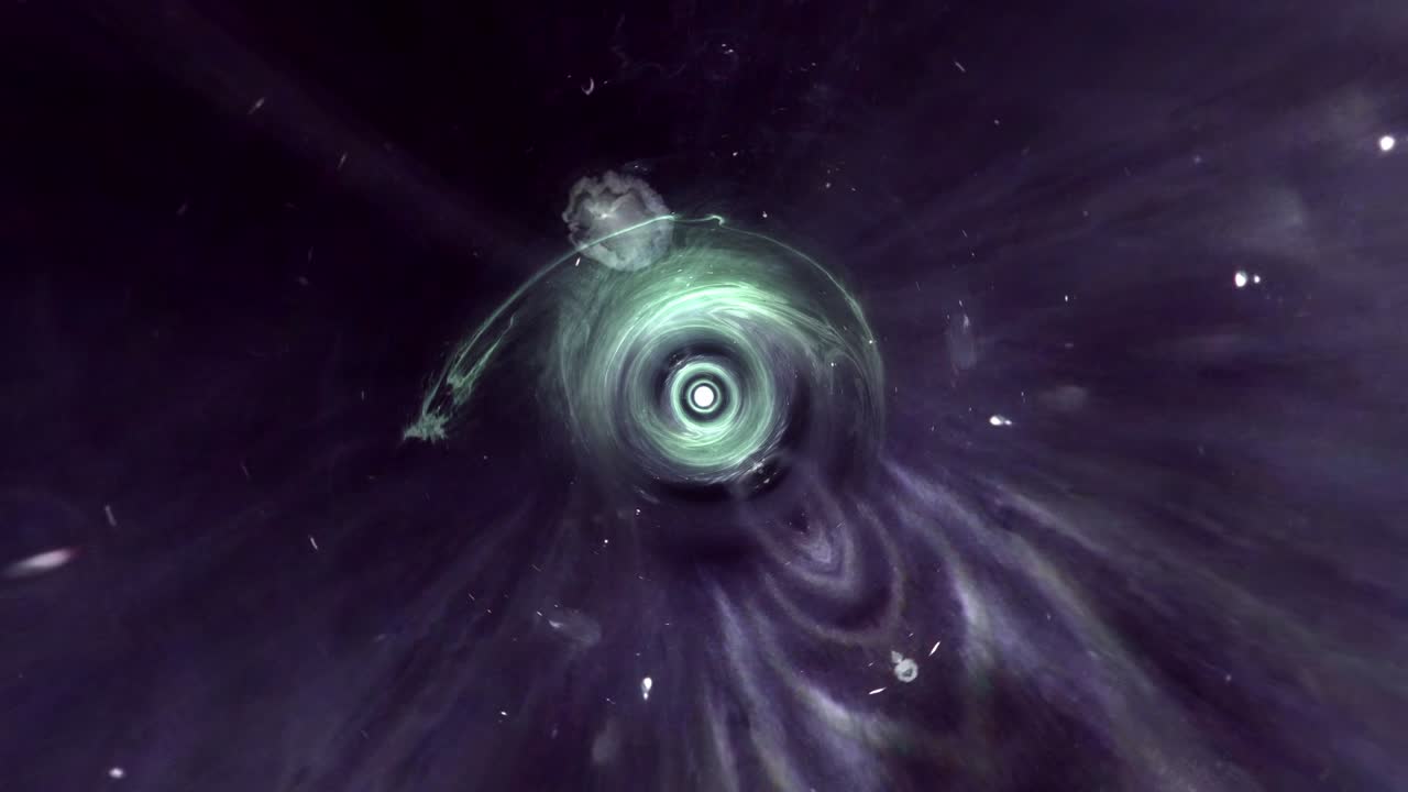 Abstract background for traveling through turquoise wormhole. 4K 3D Seamless loop. Wormhole through time and space clouds. Infinite cyber technology background. Vortex spiral flows VJ Loop animation.