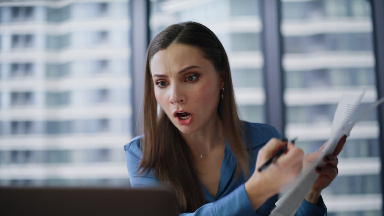 Disappointed ceo complaining video call talking emotionally in laptop closeup