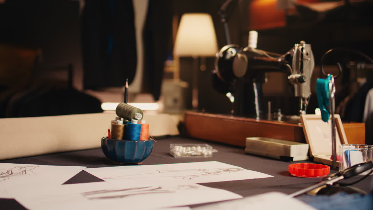 패션 스케치와 도구와 함께 아 ⁇ 리