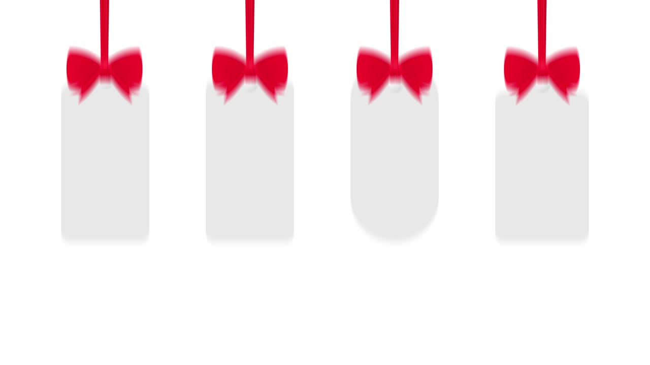 Etichette bianche isolate su sfondo bianco con nastro rosso. Motion design
