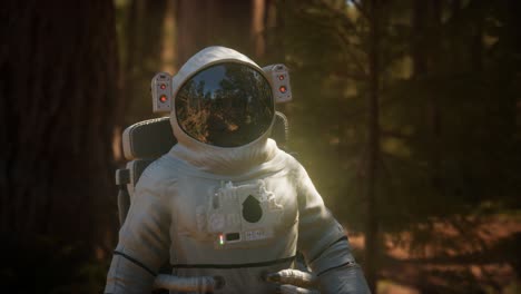 astronauta solitario en el bosque oscuro