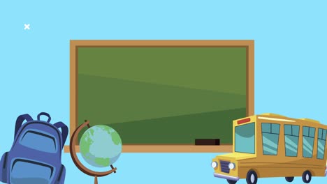 pizarra y suministros con autobús escolar