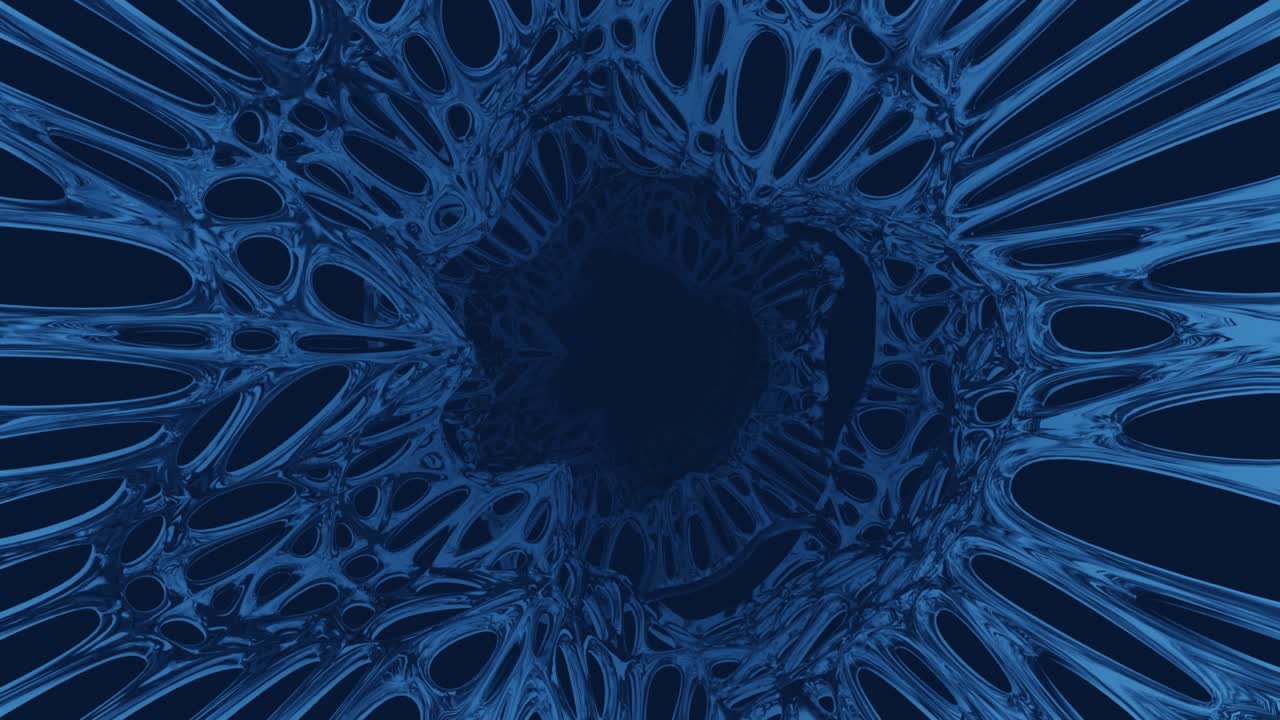 volando a través de un túnel orgánico de neón abstracto. bucle sin costuras 4k. brillo azul subterráneo