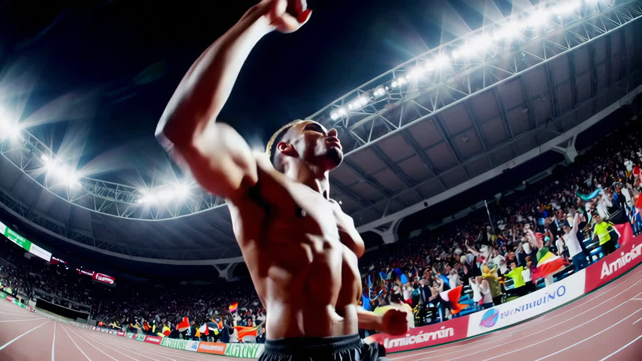 Athlete Celebrating Victory at Night Sports Event