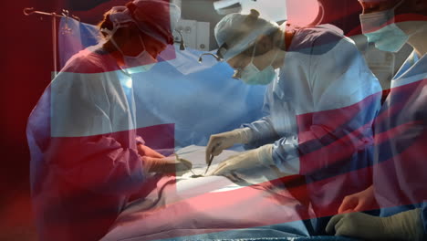 animación de la bandera de suiza ondeando sobre los cirujanos en el quirófano