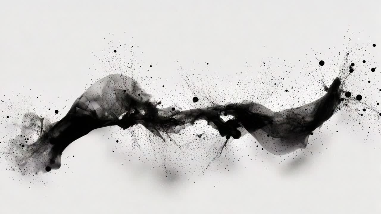 Dynamic Black Ink Waves on White Background: Abstract Exploration of Motion and Artistic Expression Through Fluidity and Contrast in a Captivating Display of Color and Form
