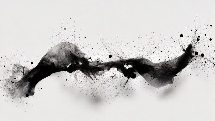 Onde dinamiche di inchiostro nero su sfondo bianco: esplorazione astratta del movimento ed espressione artistica attraverso fluidità e contrasto in un'accattivante rappresentazione di colore e forma