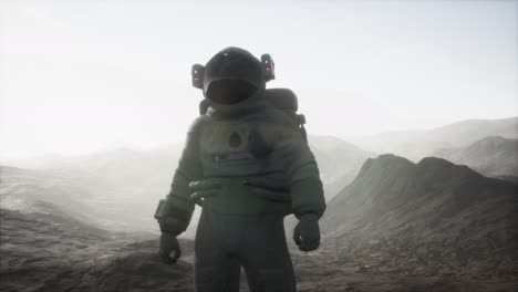 astronaut on another planet with dust and fog