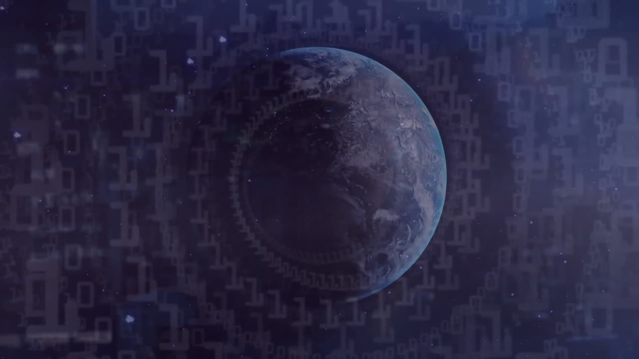 Animation of stars and binary coding over globe