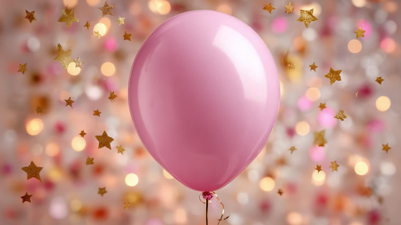 Un Vibrante Palloncino Rosa Circondato da Glitter e Stelle, Che Crea un'Atmosfera Festosa e Gioiosa Perfetta per Celebrazioni e Occasioni Speciali