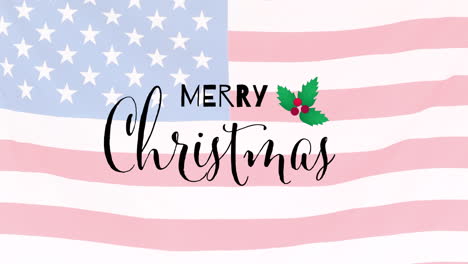 animation of merry christmas text over usa flag