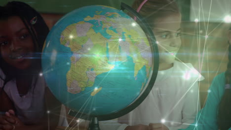 animación de redes de conexiones a través de diversos escolares que leen el mundo