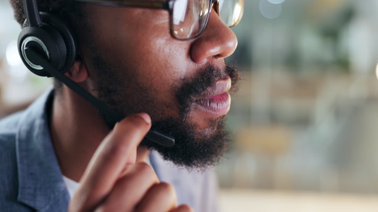 Mouth of man, telemarketing