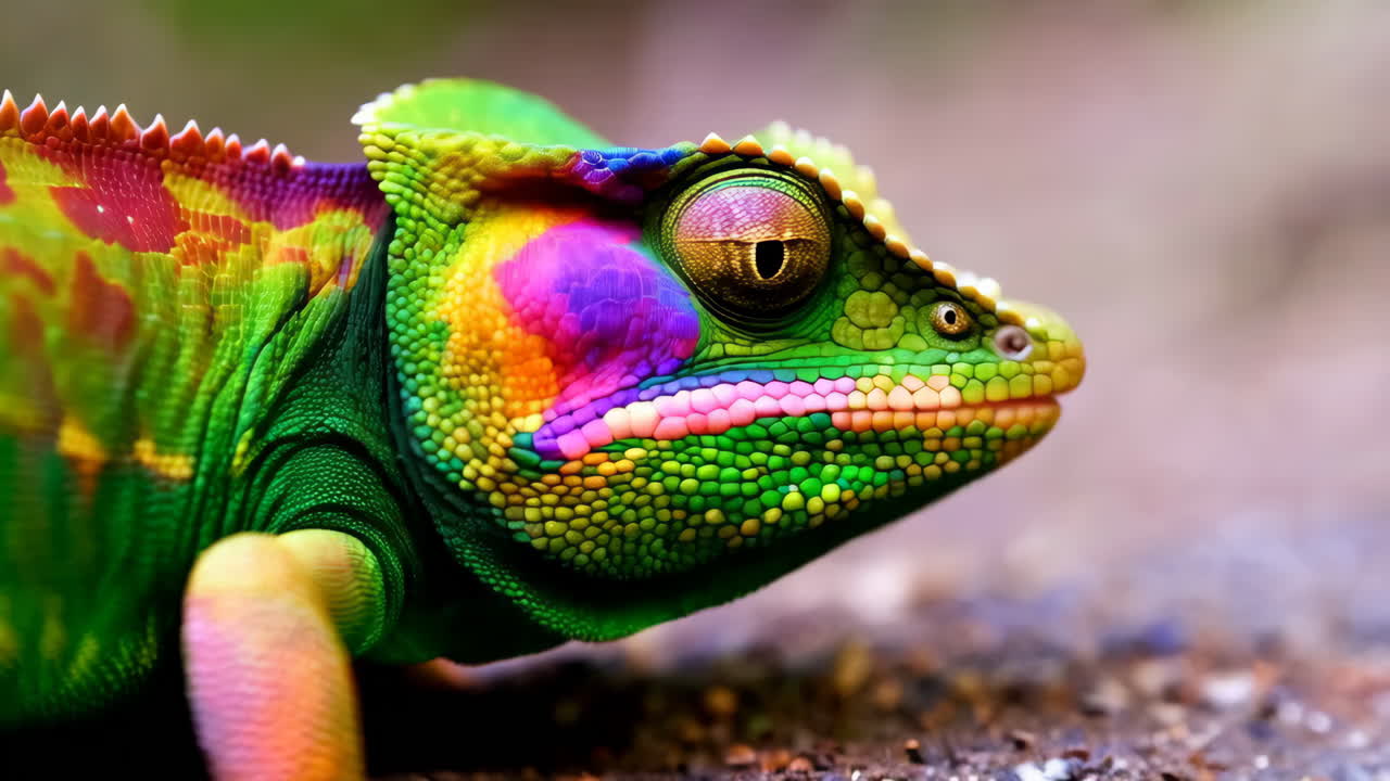 Vibrant Multi-colored Chameleon Close-up