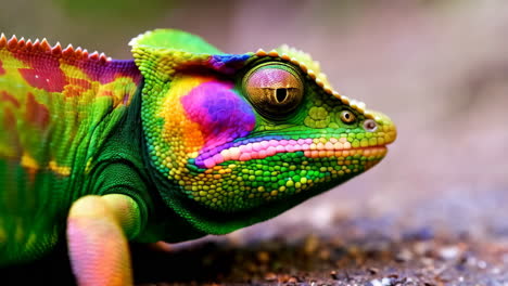vibrant multi-colored chameleon close-up