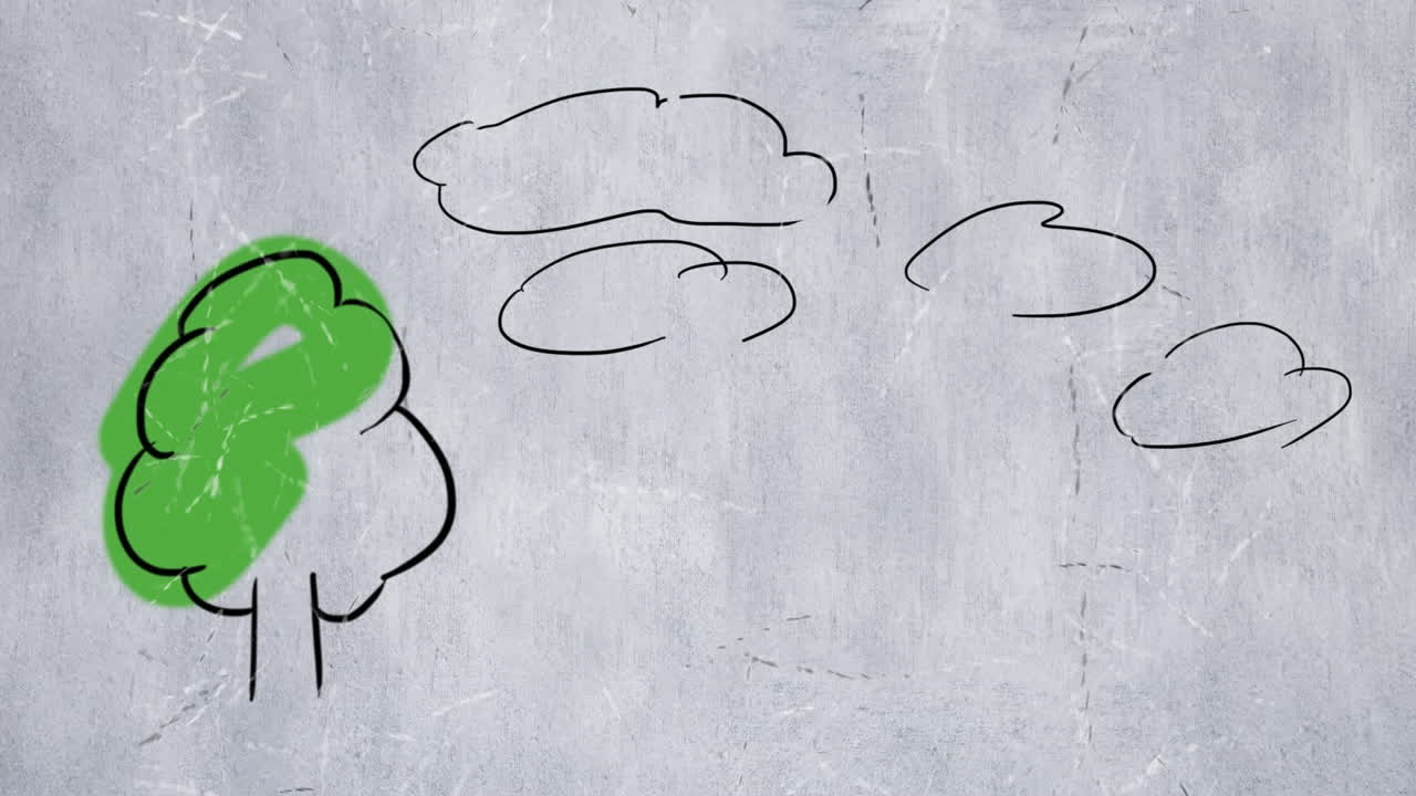 esbozo de árboles y nubes