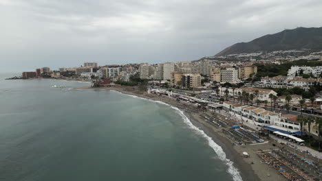 Drone-Shot-of-a-Cloudy-Day-on-Portuguese-Beach-Town