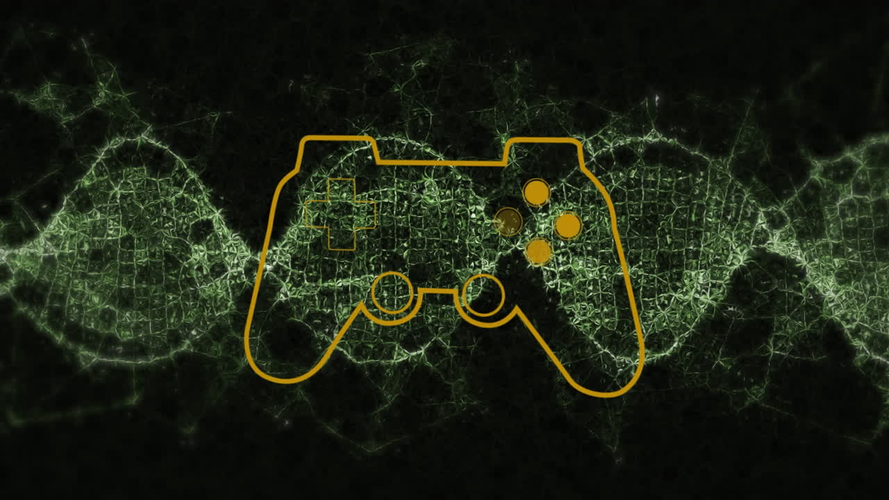 검은 디지털 배경에 파도 위의 게임 패드의 애니메이션