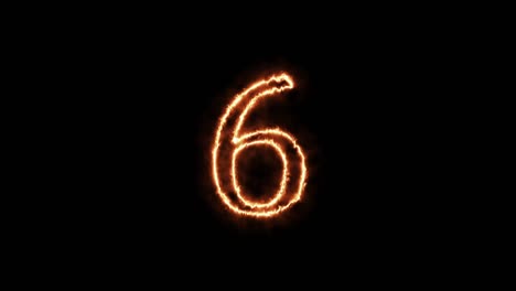 number 6 fire. animation on a black background letter 4k video is burning in a flame.